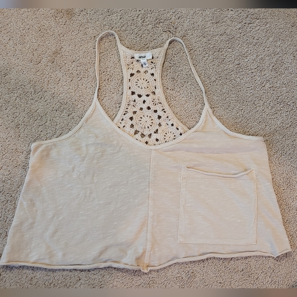 AERIE Cream Crochet Detail Tank Top